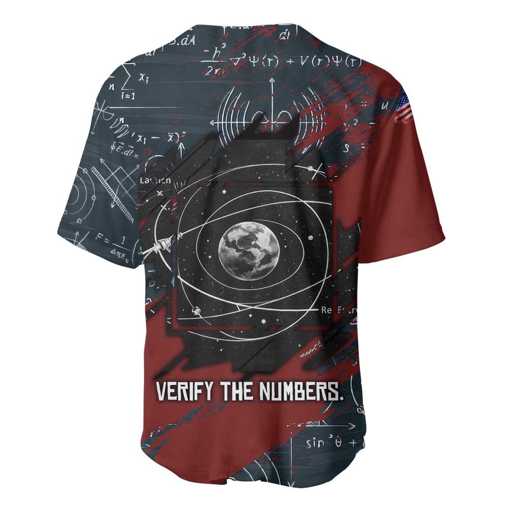 Katherine Johnson Baseball Jersey with Chalkboard Math Scene, Verify the Numbers Quote and Space Orbit - Wonder Print Shop