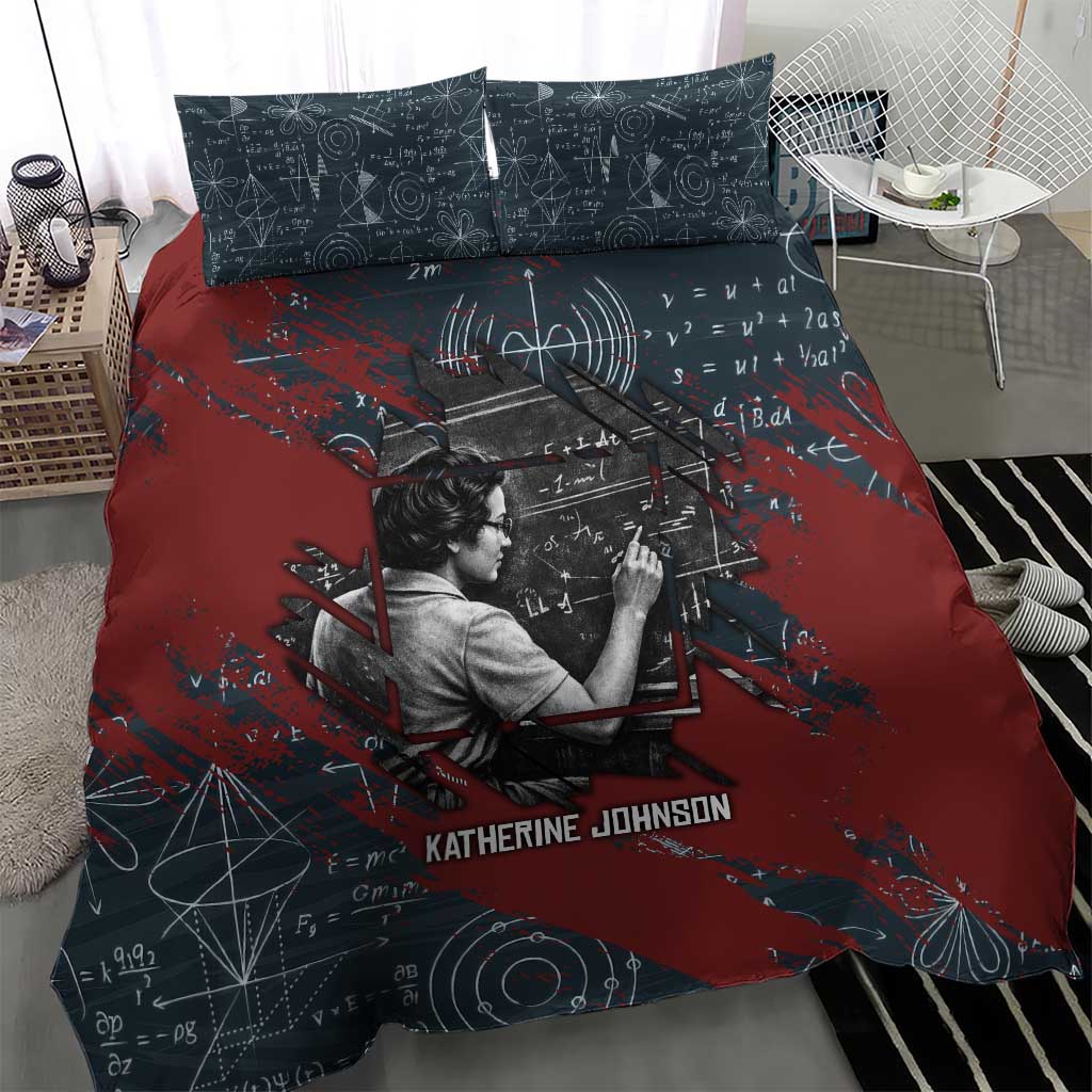 Katherine Johnson Bedding Set with Chalkboard Math Scene, Verify the Numbers Quote and Space Orbit - Wonder Print Shop