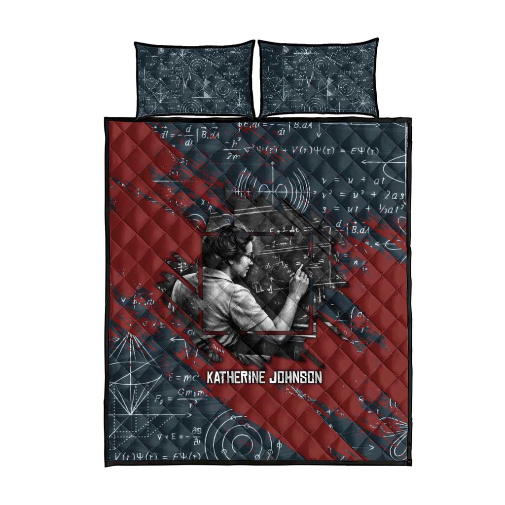 Katherine Johnson Quilt Bed Set with Chalkboard Math Scene, Verify the Numbers Quote and Space Orbit - Wonder Print Shop