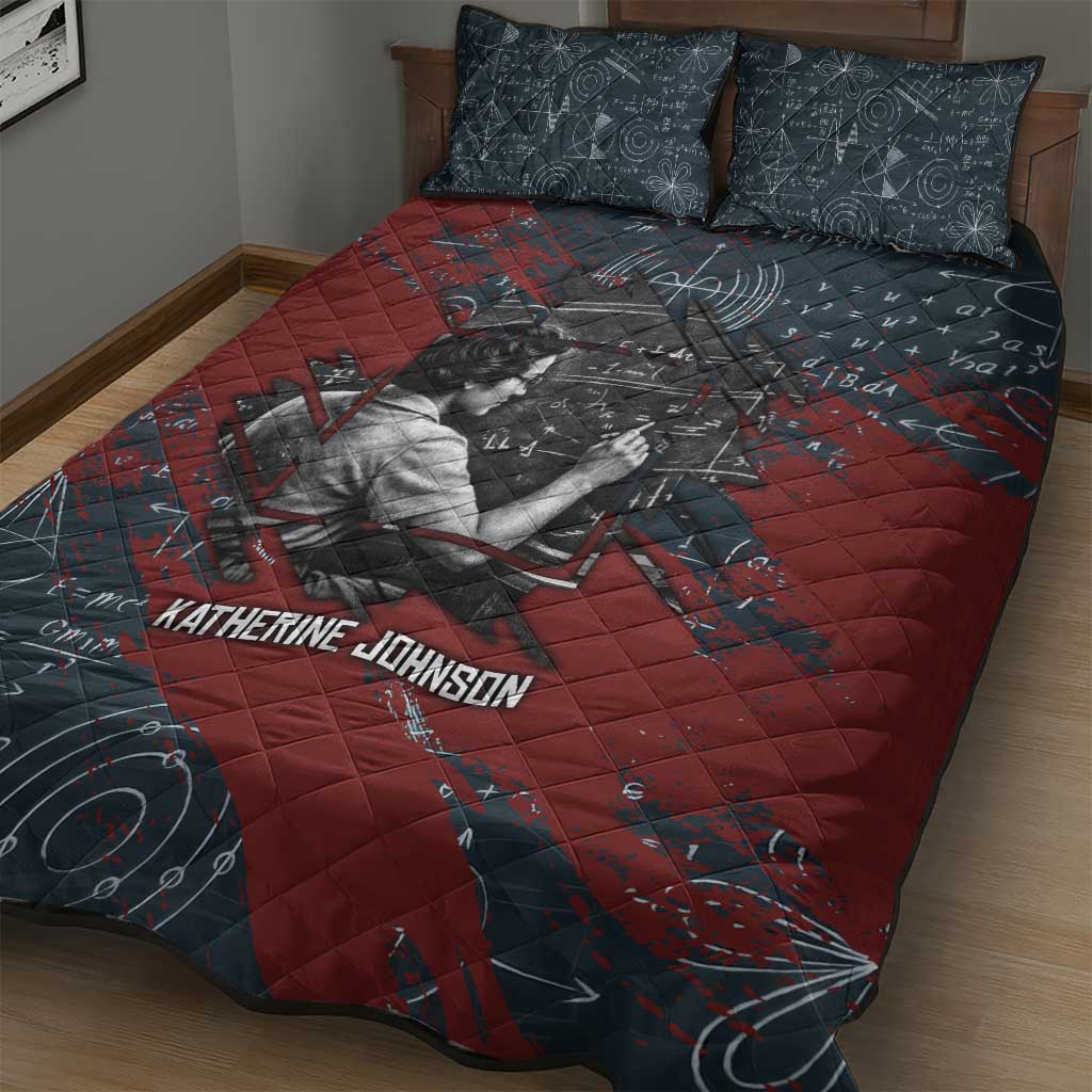 Katherine Johnson Quilt Bed Set with Chalkboard Math Scene, Verify the Numbers Quote and Space Orbit - Wonder Print Shop