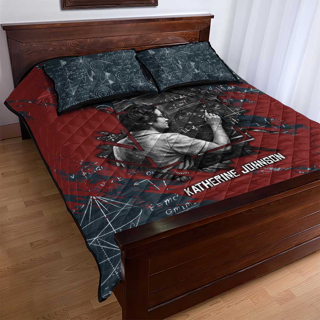 Katherine Johnson Quilt Bed Set with Chalkboard Math Scene, Verify the Numbers Quote and Space Orbit - Wonder Print Shop