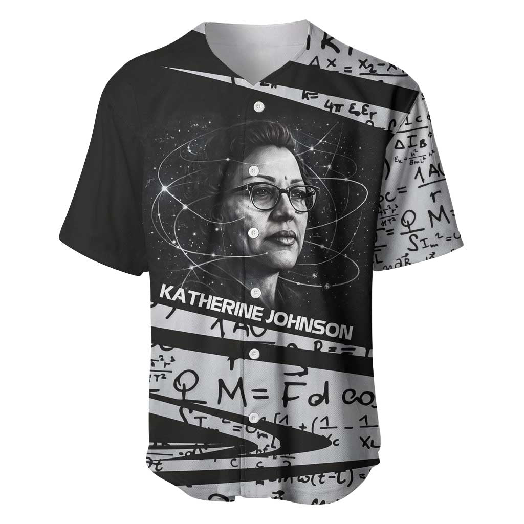 Katherine Johnson Baseball Jersey with Orbital Space Portrait, Historic NASA Launch Dates and Physics - Wonder Print Shop