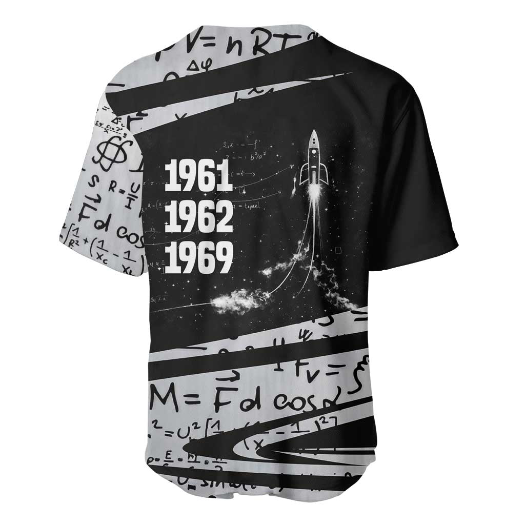 Katherine Johnson Baseball Jersey with Orbital Space Portrait, Historic NASA Launch Dates and Physics - Wonder Print Shop