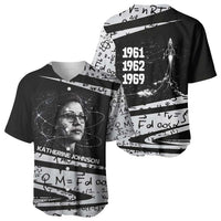 Katherine Johnson Baseball Jersey with Orbital Space Portrait, Historic NASA Launch Dates and Physics - Wonder Print Shop