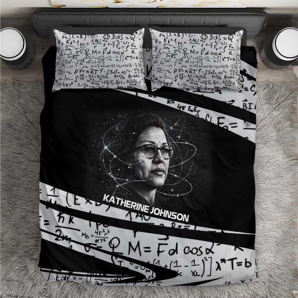 Katherine Johnson Bedding Set with Orbital Space Portrait, Historic NASA Launch Dates and Physics - Wonder Print Shop