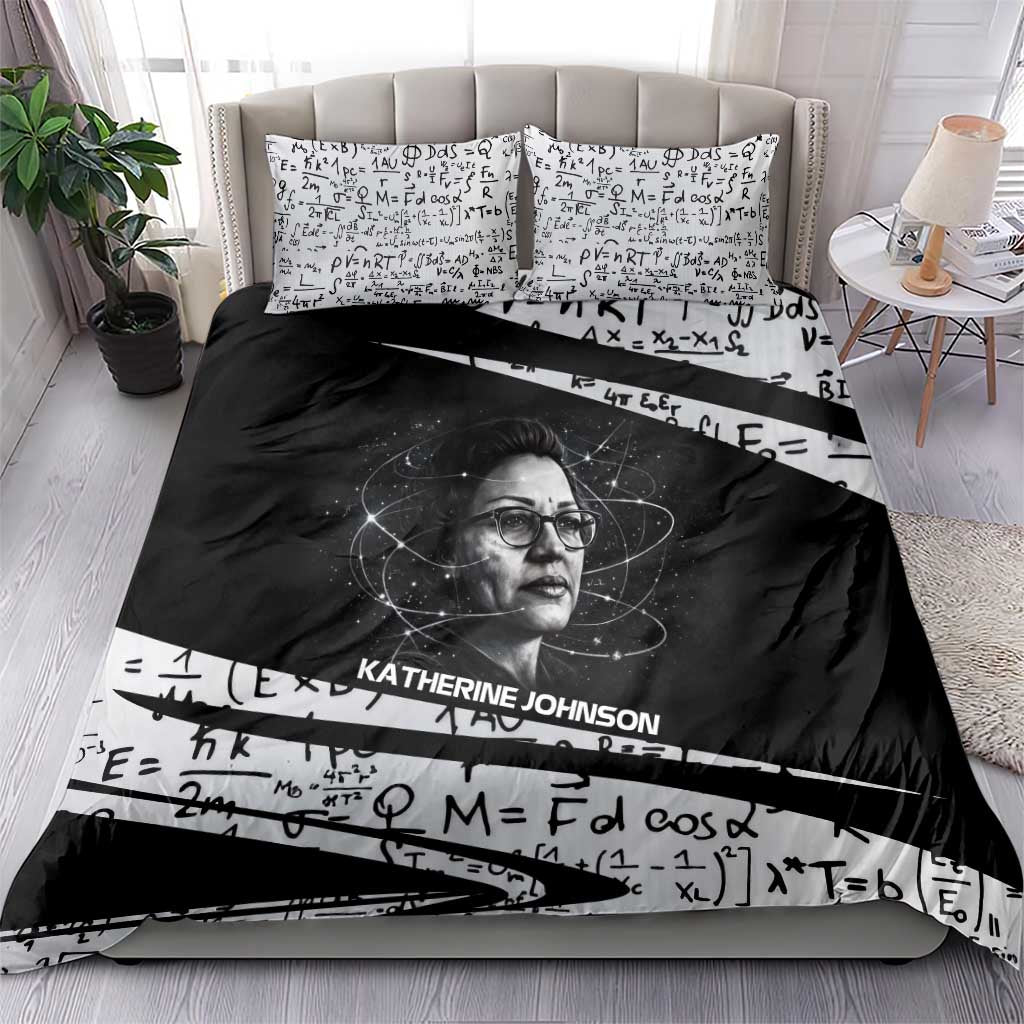 Katherine Johnson Bedding Set with Orbital Space Portrait, Historic NASA Launch Dates and Physics - Wonder Print Shop