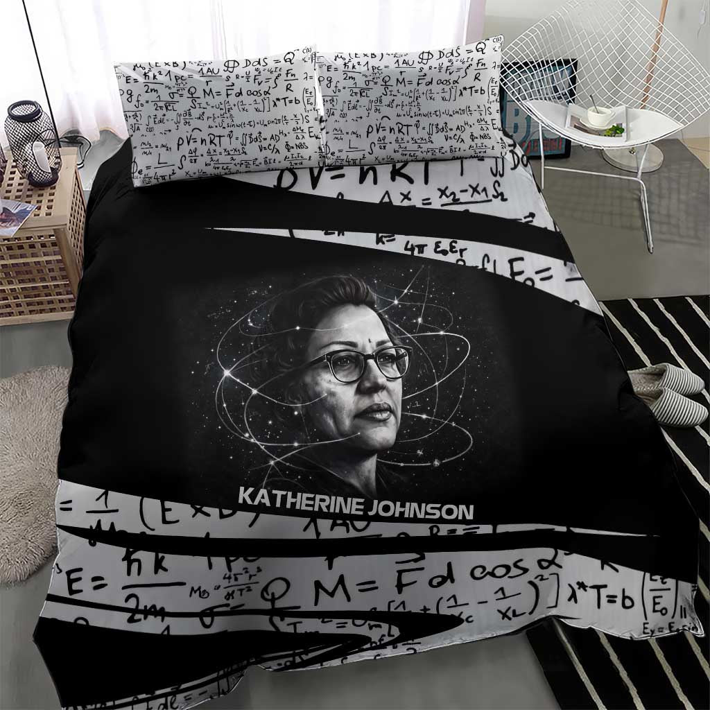 Katherine Johnson Bedding Set with Orbital Space Portrait, Historic NASA Launch Dates and Physics - Wonder Print Shop
