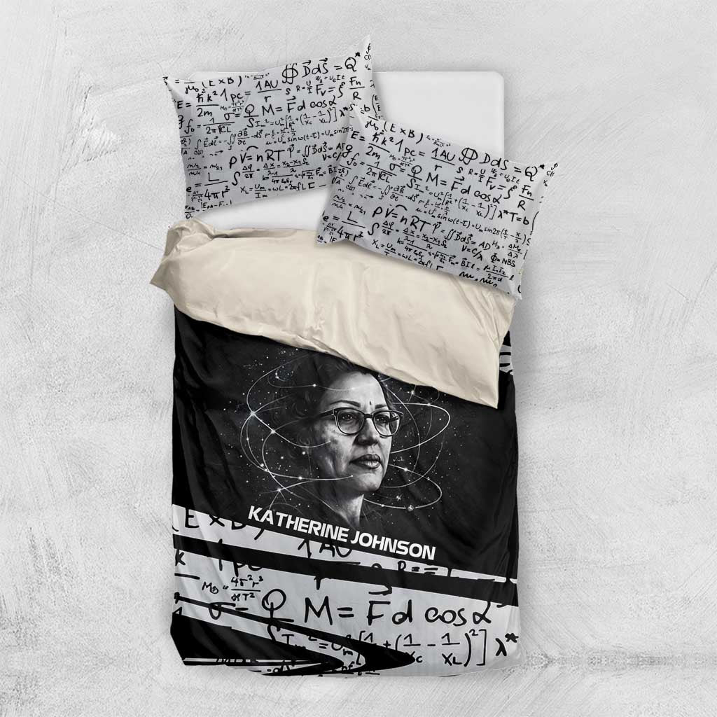 Katherine Johnson Bedding Set with Orbital Space Portrait, Historic NASA Launch Dates and Physics - Wonder Print Shop