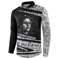 Katherine Johnson Button Sweatshirt with Orbital Space Portrait, Historic NASA Launch Dates and Physics