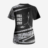 Katherine Johnson Scrub Top with Orbital Space Portrait, Historic NASA Launch Dates and Physics - Wonder Print Shop