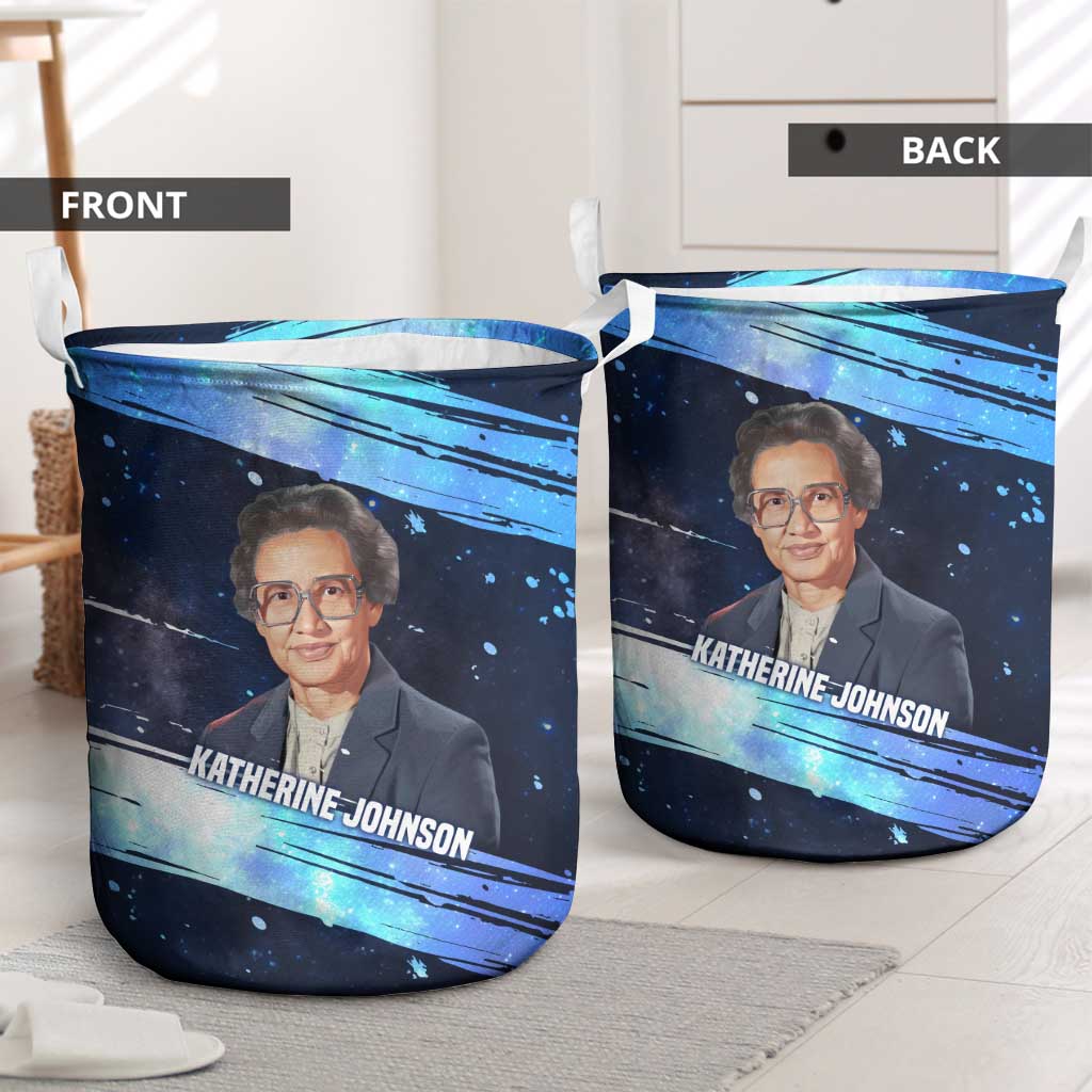 Katherine Johnson Laundry Basket with Galaxy Background, Hidden No More Quote and Rocket Brain Equation - Wonder Print Shop