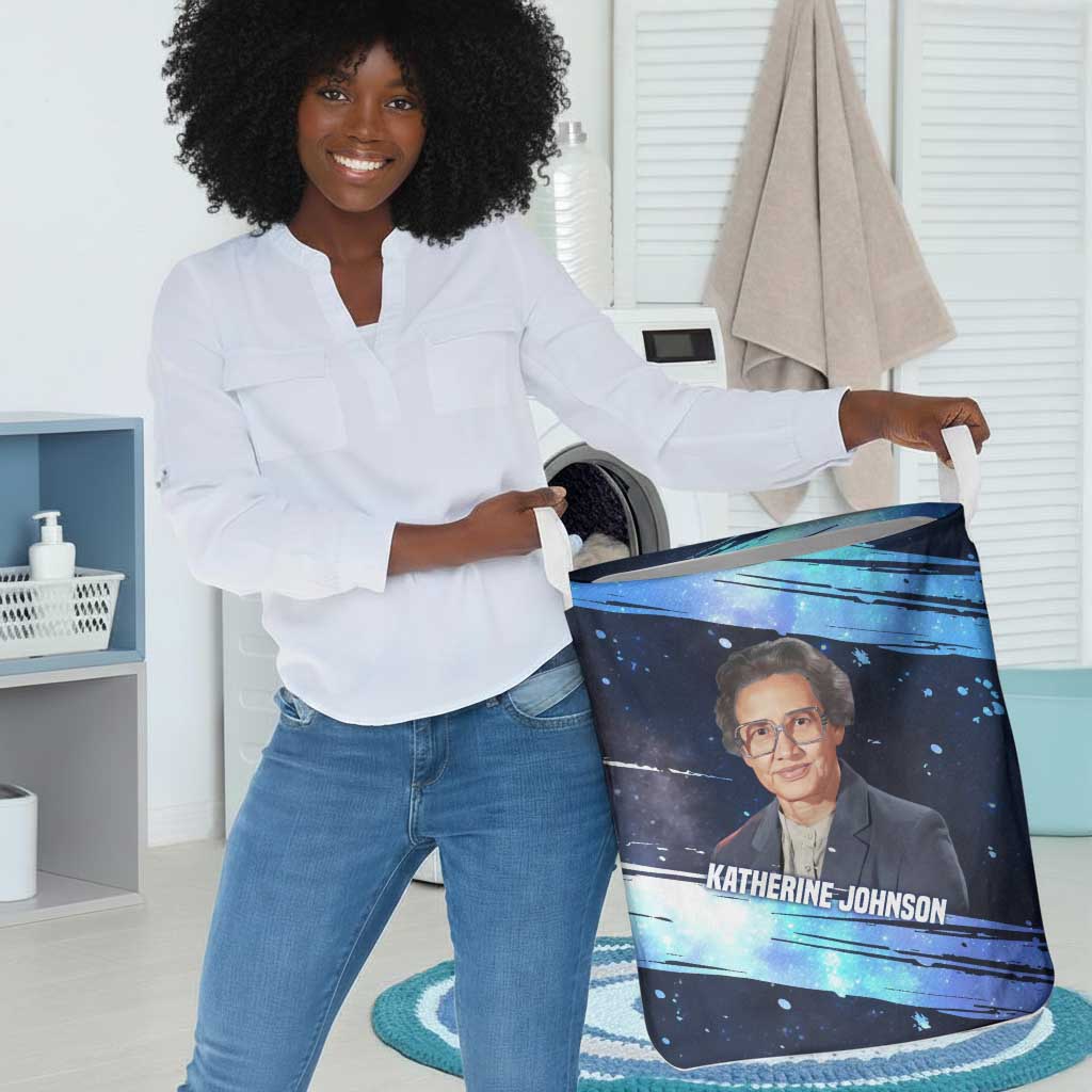 Katherine Johnson Laundry Basket with Galaxy Background, Hidden No More Quote and Rocket Brain Equation - Wonder Print Shop