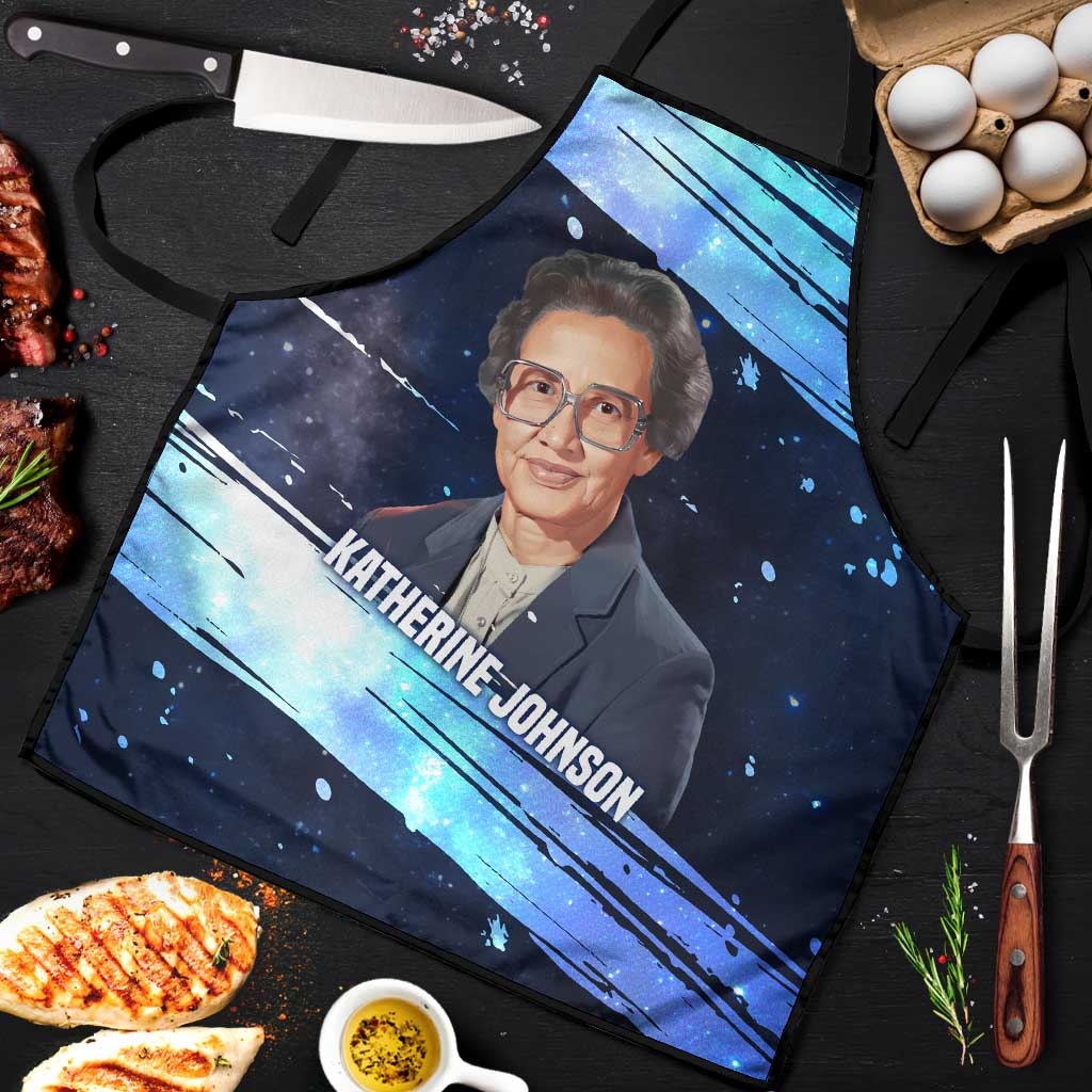 Katherine Johnson Apron with Galaxy Background, Hidden No More Quote and Rocket Brain Equation - Wonder Print Shop