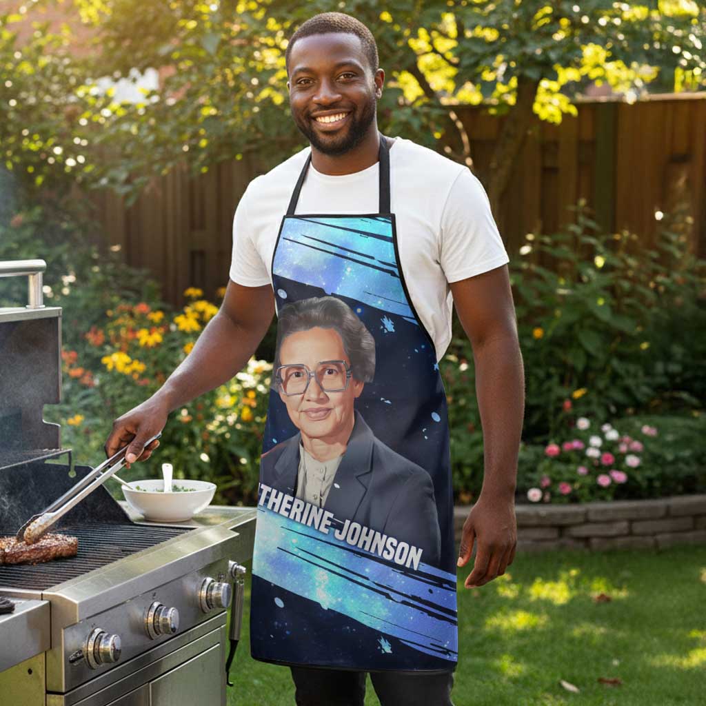 Katherine Johnson Apron with Galaxy Background, Hidden No More Quote and Rocket Brain Equation - Wonder Print Shop