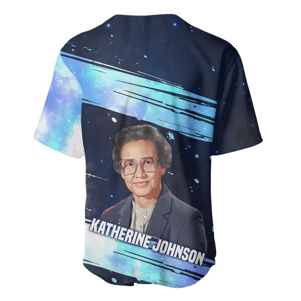 Katherine Johnson Baseball Jersey with Galaxy Background, Hidden No More Quote and Rocket Brain Equation - Wonder Print Shop