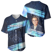 Katherine Johnson Baseball Jersey with Galaxy Background, Hidden No More Quote and Rocket Brain Equation - Wonder Print Shop