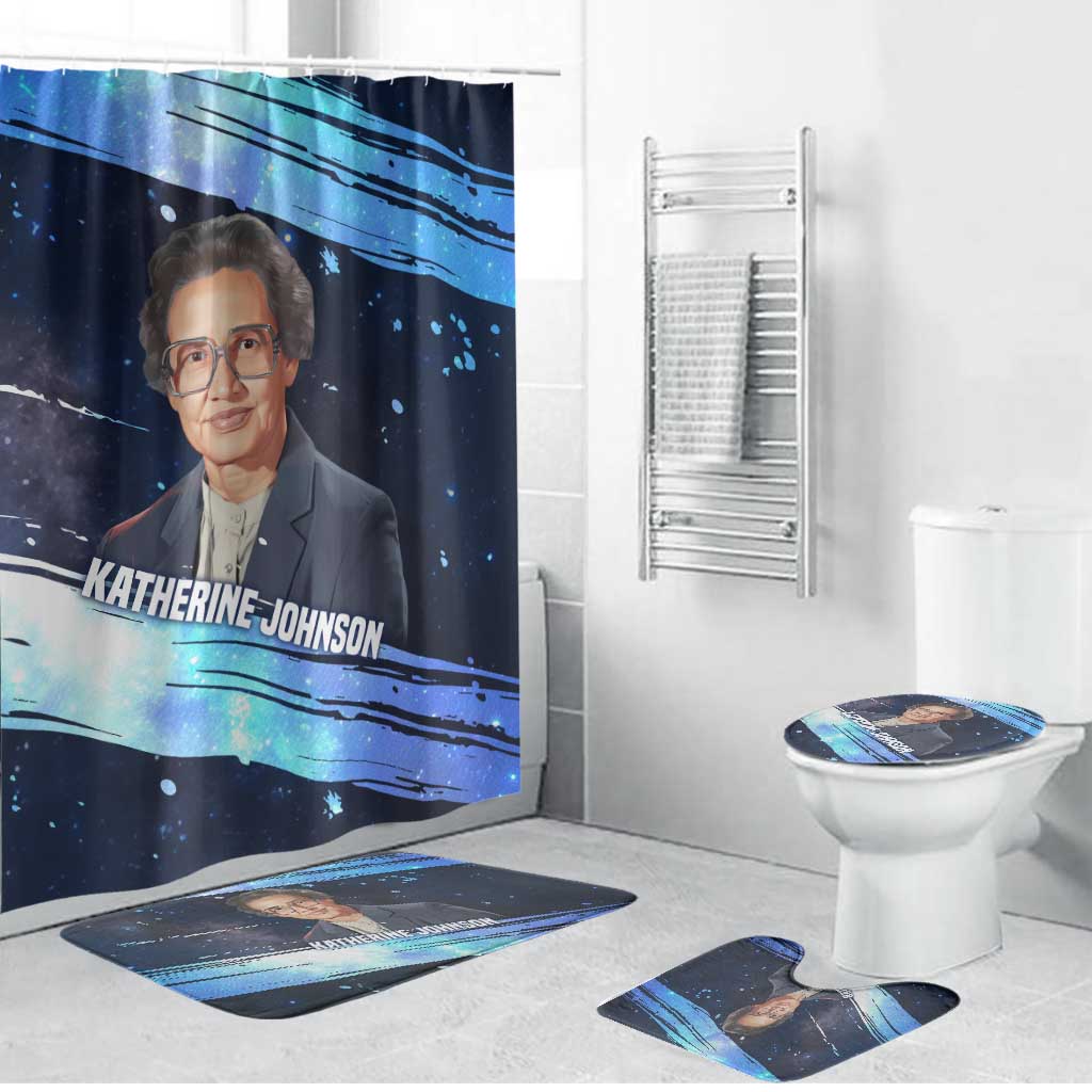 Katherine Johnson Bathroom Set with Galaxy Background, Hidden No More Quote and Rocket Brain Equation - Wonder Print Shop