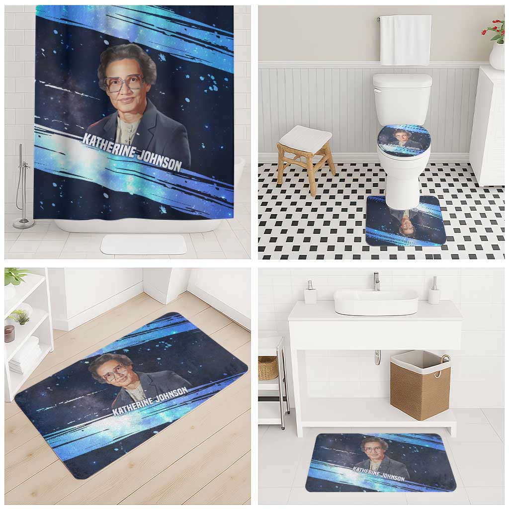 Katherine Johnson Bathroom Set with Galaxy Background, Hidden No More Quote and Rocket Brain Equation - Wonder Print Shop