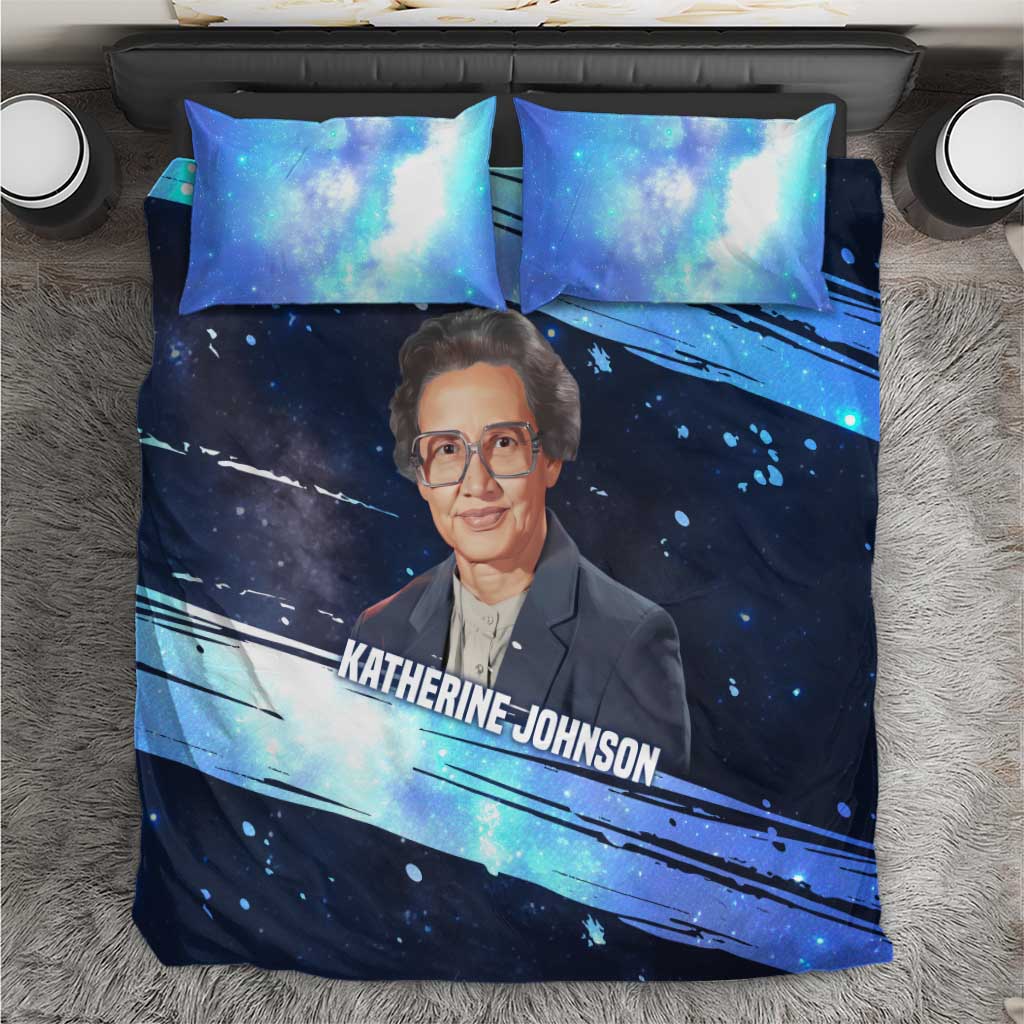 Katherine Johnson Bedding Set with Galaxy Background, Hidden No More Quote and Rocket Brain Equation - Wonder Print Shop