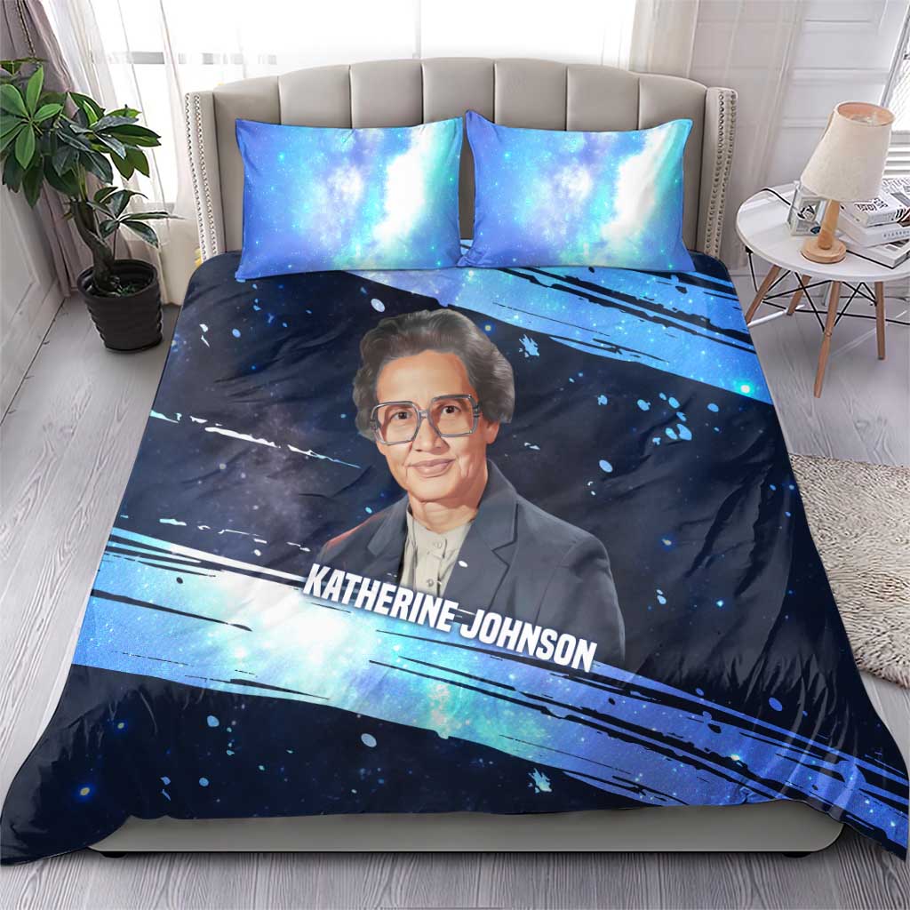 Katherine Johnson Bedding Set with Galaxy Background, Hidden No More Quote and Rocket Brain Equation - Wonder Print Shop