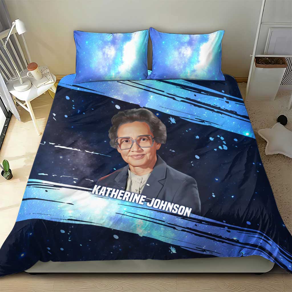 Katherine Johnson Bedding Set with Galaxy Background, Hidden No More Quote and Rocket Brain Equation - Wonder Print Shop