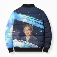Katherine Johnson Bomber Puffer Jacket with Galaxy Background, Hidden No More Quote and Rocket Brain Equation - Wonder Print Shop