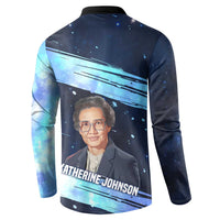 Katherine Johnson Button Sweatshirt with Galaxy Background, Hidden No More Quote and Rocket Brain Equation