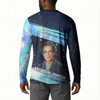 Katherine Johnson Button Sweatshirt with Galaxy Background, Hidden No More Quote and Rocket Brain Equation