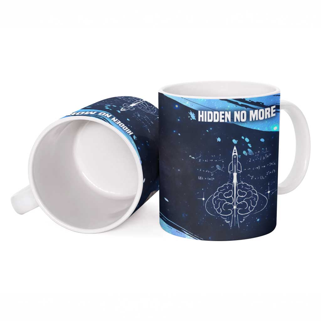 Katherine Johnson Ceramic Mug with Galaxy Background, Hidden No More Quote and Rocket Brain Equation - Wonder Print Shop
