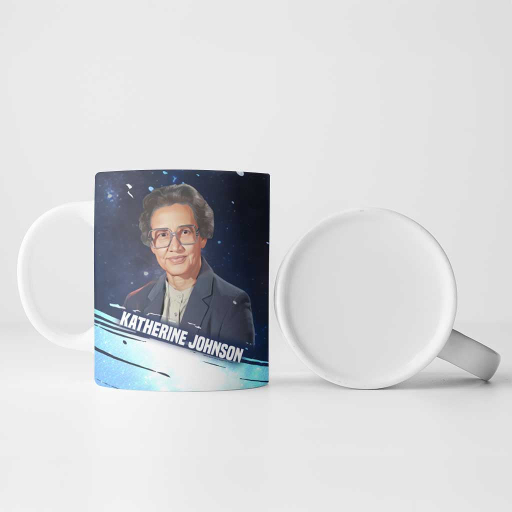 Katherine Johnson Ceramic Mug with Galaxy Background, Hidden No More Quote and Rocket Brain Equation - Wonder Print Shop