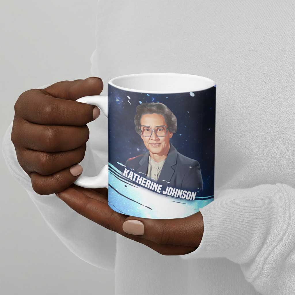 Katherine Johnson Ceramic Mug with Galaxy Background, Hidden No More Quote and Rocket Brain Equation - Wonder Print Shop