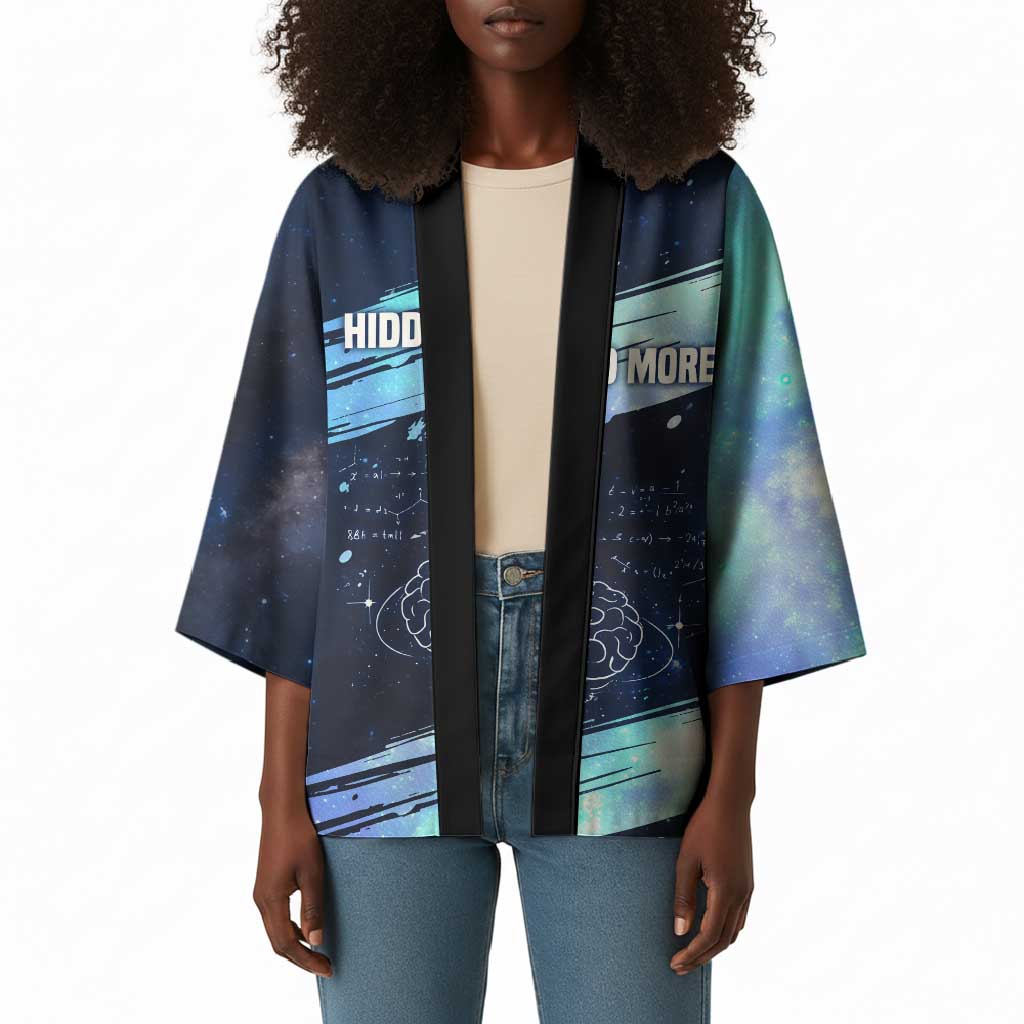Katherine Johnson Kimono with Galaxy Background, Hidden No More Quote and Rocket Brain Equation - Wonder Print Shop