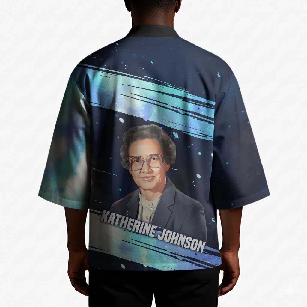 Katherine Johnson Kimono with Galaxy Background, Hidden No More Quote and Rocket Brain Equation - Wonder Print Shop