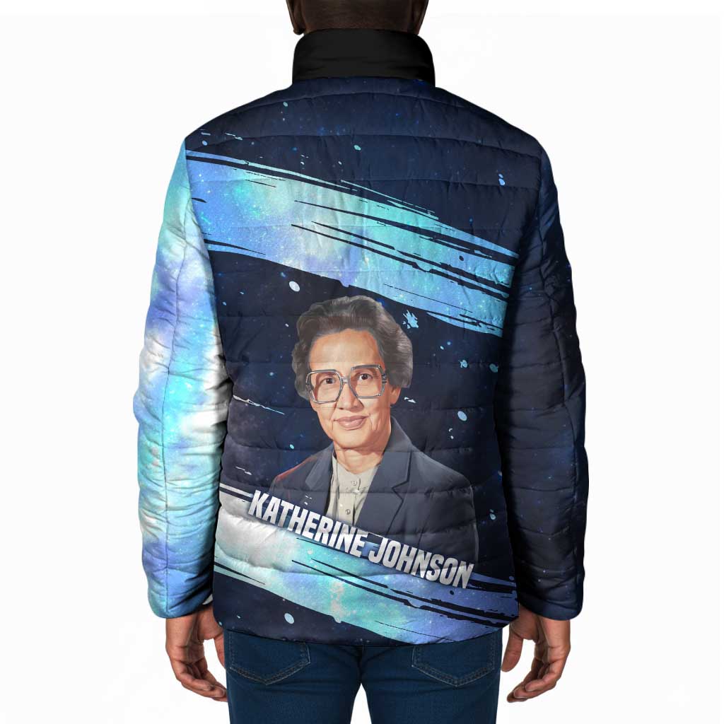 Katherine Johnson Padded Jacket with Galaxy Background, Hidden No More Quote and Rocket Brain Equation - Wonder Print Shop