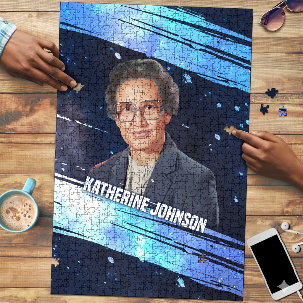 Katherine Johnson Puzzle with Galaxy Background, Hidden No More Quote and Rocket Brain Equation - Wonder Print Shop