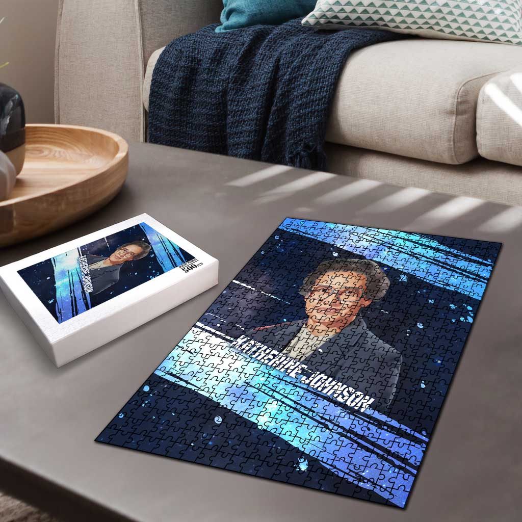 Katherine Johnson Puzzle with Galaxy Background, Hidden No More Quote and Rocket Brain Equation - Wonder Print Shop