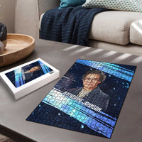Katherine Johnson Puzzle with Galaxy Background, Hidden No More Quote and Rocket Brain Equation - Wonder Print Shop