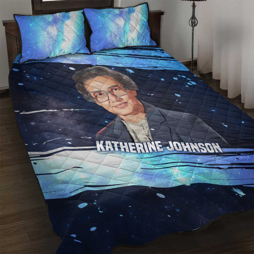 Katherine Johnson Quilt Bed Set with Galaxy Background, Hidden No More Quote and Rocket Brain Equation - Wonder Print Shop
