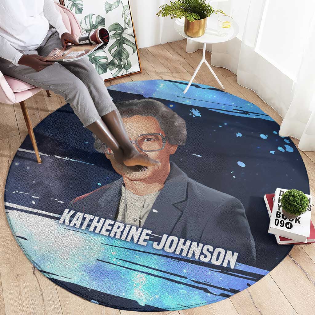 Katherine Johnson Round Carpet with Galaxy Background, Hidden No More Quote and Rocket Brain Equation - Wonder Print Shop