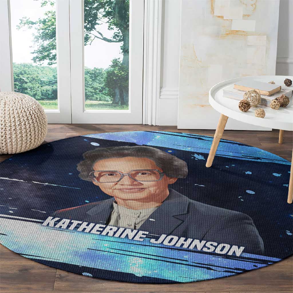 Katherine Johnson Round Carpet with Galaxy Background, Hidden No More Quote and Rocket Brain Equation - Wonder Print Shop
