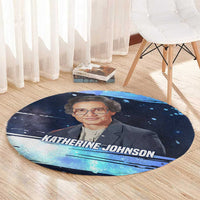 Katherine Johnson Round Carpet with Galaxy Background, Hidden No More Quote and Rocket Brain Equation - Wonder Print Shop