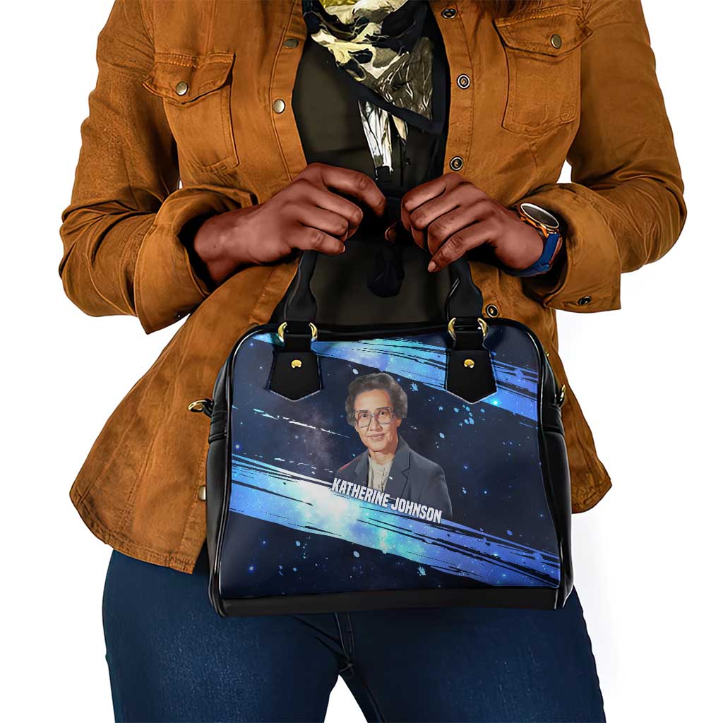 Katherine Johnson Shoulder Handbag with Galaxy Background, Hidden No More Quote and Rocket Brain Equation - Wonder Print Shop