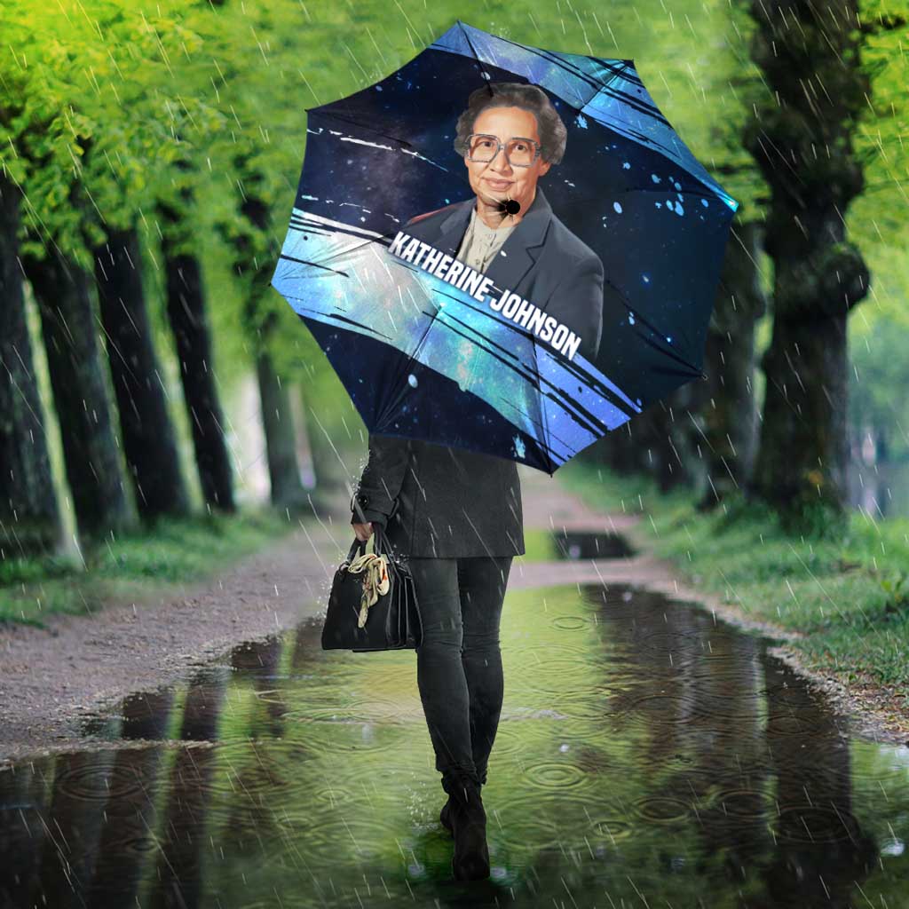 Katherine Johnson Umbrella with Galaxy Background, Hidden No More Quote and Rocket Brain Equation - Wonder Print Shop