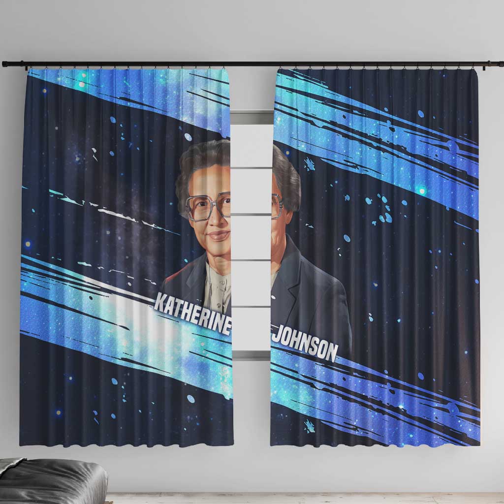 Katherine Johnson Window Curtain with Galaxy Background, Hidden No More Quote and Rocket Brain Equation - Wonder Print Shop