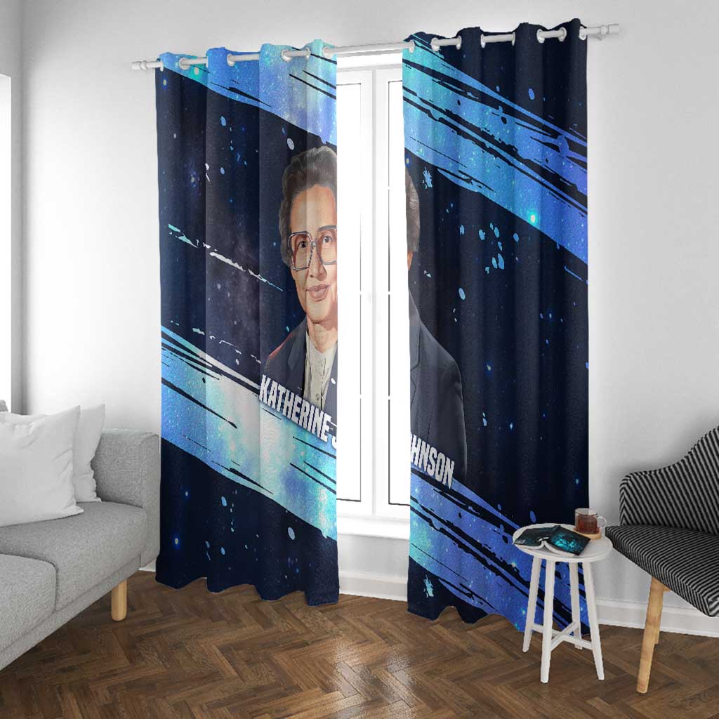 Katherine Johnson Window Curtain with Galaxy Background, Hidden No More Quote and Rocket Brain Equation - Wonder Print Shop