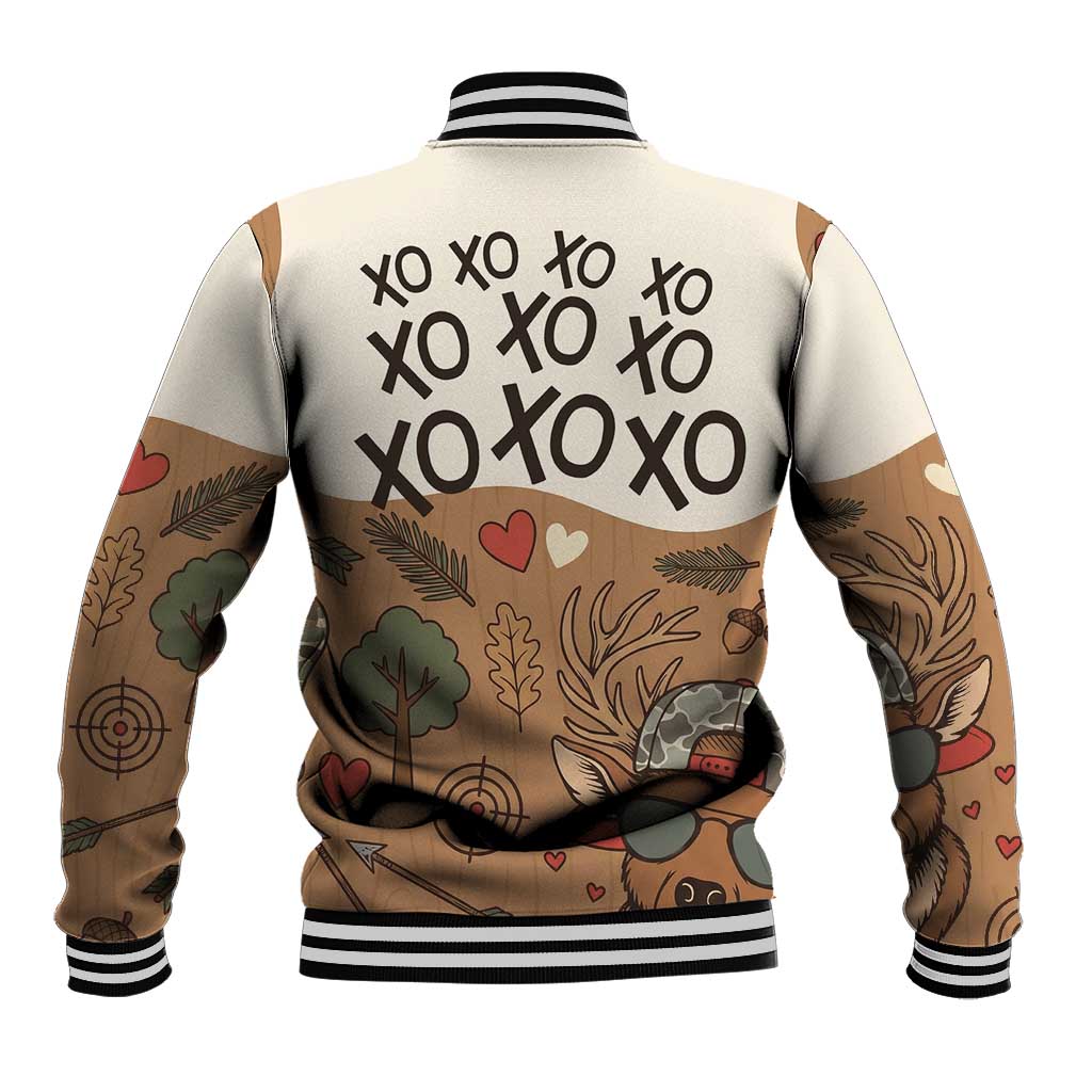 Valentine Buck Baseball Jacket with Camo Cap and XOXO Pattern Retro Hunting