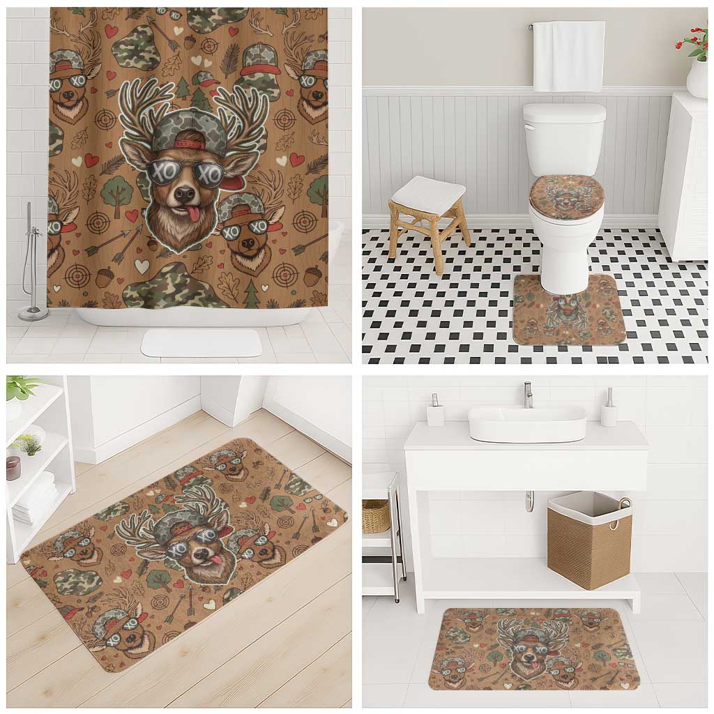 Valentine Buck Bathroom Set with Camo Cap and XOXO Pattern Retro Hunting