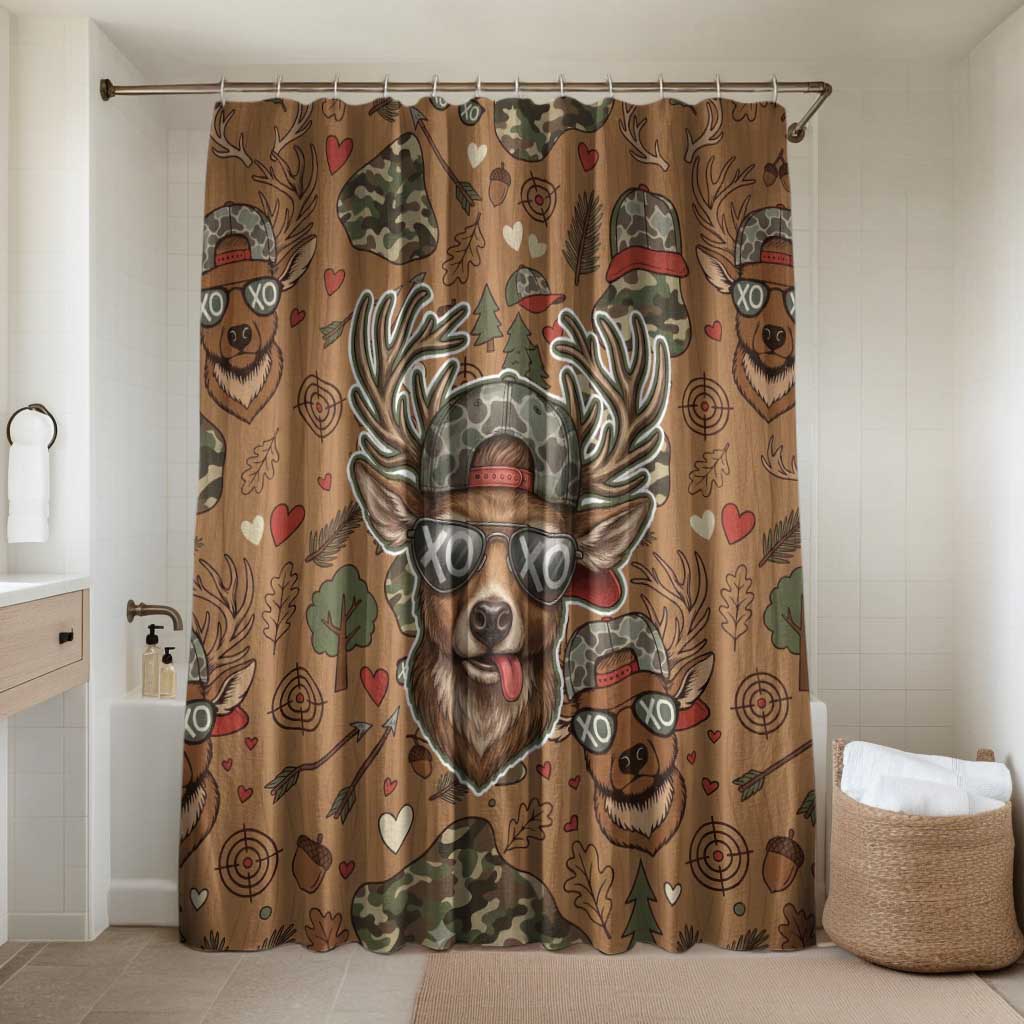 Valentine Buck Bathroom Set with Camo Cap and XOXO Pattern Retro Hunting