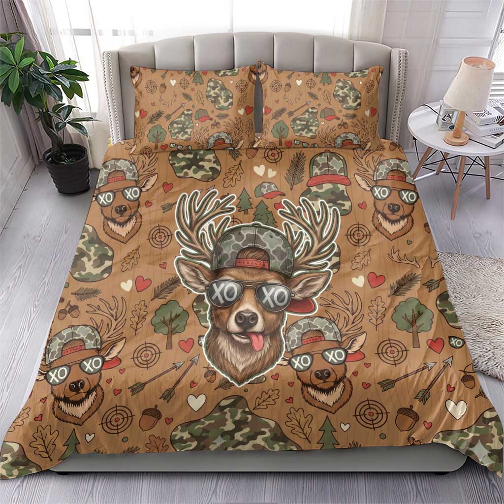 Valentine Buck Bedding Set with Camo Cap and XOXO Pattern Retro Hunting
