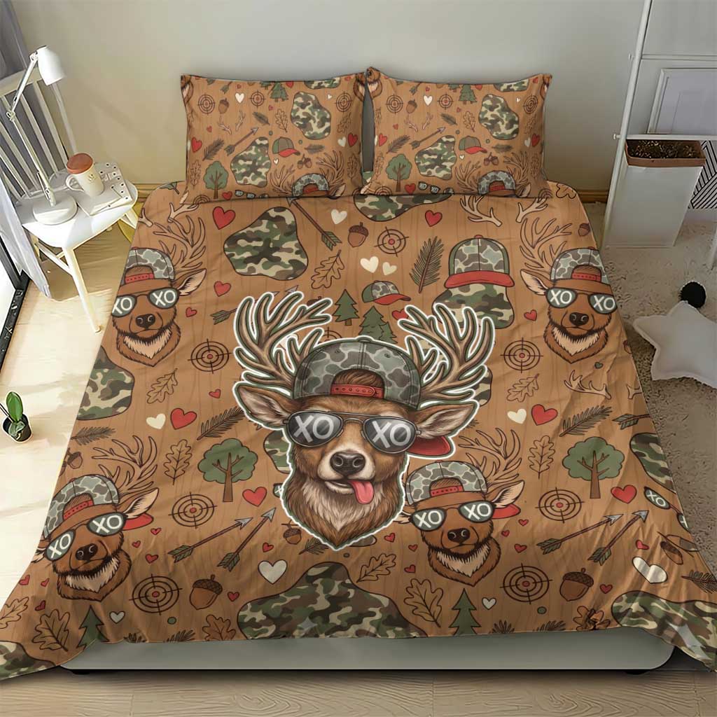 Valentine Buck Bedding Set with Camo Cap and XOXO Pattern Retro Hunting